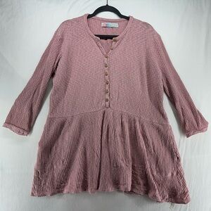 Free People Beach Button Up Mini‎ Dress Size S Pink Ribbed Long Sleeve